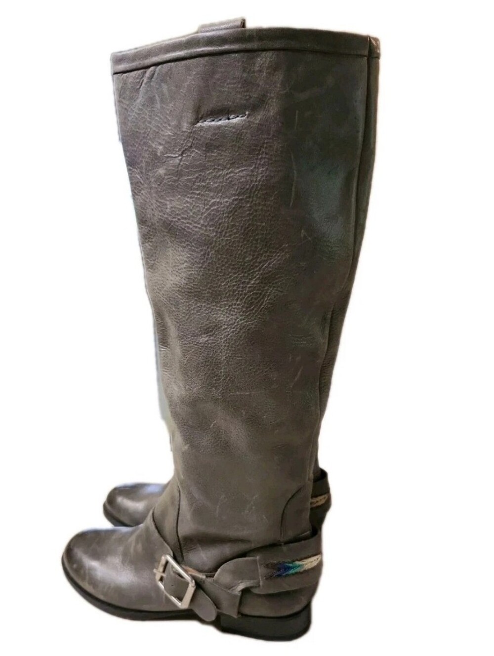 Lucky Brand May Riding Boots Gray Leather Equestrian Womens 6.5 New Distressed